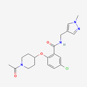 molecular formula C19H23ClN4O3 B5529057 2-[(1-acetylpiperidin-4-yl)oxy]-5-chloro-N-[(1-methyl-1H-pyrazol-4-yl)methyl]benzamide 