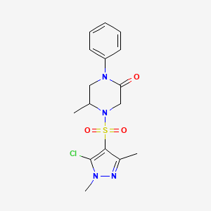 molecular formula C16H19ClN4O3S B5529177 4-[(5-chloro-1,3-dimethyl-1H-pyrazol-4-yl)sulfonyl]-5-methyl-1-phenyl-2-piperazinone 