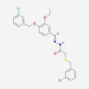 molecular formula C25H24BrClN2O3S B5529384 2-[(3-bromobenzyl)thio]-N'-{4-[(3-chlorobenzyl)oxy]-3-ethoxybenzylidene}acetohydrazide 