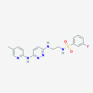 molecular formula C18H19FN6O2S B5529651 3-fluoro-N-[2-({6-[(5-methyl-2-pyridinyl)amino]-3-pyridazinyl}amino)ethyl]benzenesulfonamide 