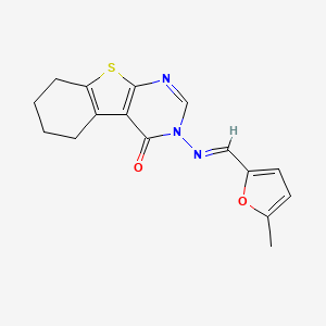 molecular formula C16H15N3O2S B5529697 3-{[(5-methyl-2-furyl)methylene]amino}-5,6,7,8-tetrahydro[1]benzothieno[2,3-d]pyrimidin-4(3H)-one 