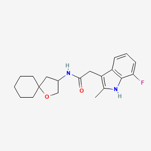 molecular formula C20H25FN2O2 B5529732 2-(7-fluoro-2-methyl-1H-indol-3-yl)-N-1-oxaspiro[4.5]dec-3-ylacetamide 
