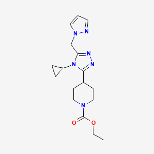 molecular formula C17H24N6O2 B5529882 ethyl 4-[4-cyclopropyl-5-(1H-pyrazol-1-ylmethyl)-4H-1,2,4-triazol-3-yl]piperidine-1-carboxylate 