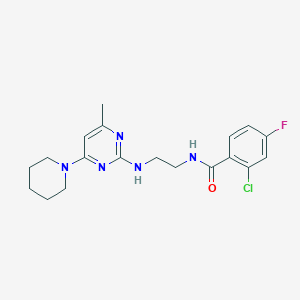 molecular formula C19H23ClFN5O B5529909 2-chloro-4-fluoro-N-(2-{[4-methyl-6-(1-piperidinyl)-2-pyrimidinyl]amino}ethyl)benzamide 