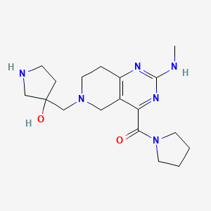 molecular formula C18H28N6O2 B5529971 3-{[2-(methylamino)-4-(1-pyrrolidinylcarbonyl)-7,8-dihydropyrido[4,3-d]pyrimidin-6(5H)-yl]methyl}-3-pyrrolidinol dihydrochloride 