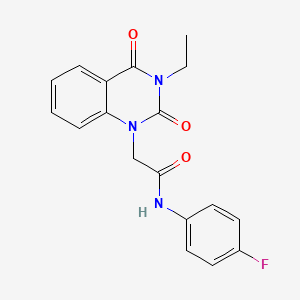 molecular formula C18H16FN3O3 B5530083 2-(3-ethyl-2,4-dioxo-3,4-dihydro-1(2H)-quinazolinyl)-N-(4-fluorophenyl)acetamide 