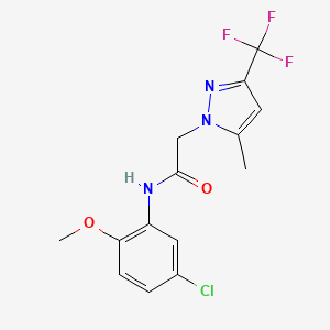 molecular formula C14H13ClF3N3O2 B5530172 N-(5-chloro-2-methoxyphenyl)-2-[5-methyl-3-(trifluoromethyl)-1H-pyrazol-1-yl]acetamide 