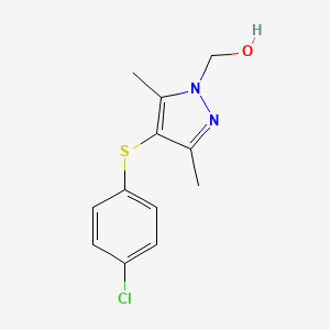 molecular formula C12H13ClN2OS B5530227 {4-[(4-chlorophenyl)thio]-3,5-dimethyl-1H-pyrazol-1-yl}methanol 