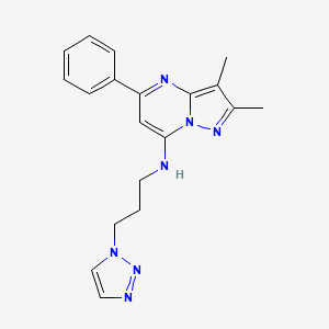 molecular formula C19H21N7 B5530255 2,3-dimethyl-5-phenyl-N-[3-(1H-1,2,3-triazol-1-yl)propyl]pyrazolo[1,5-a]pyrimidin-7-amine 