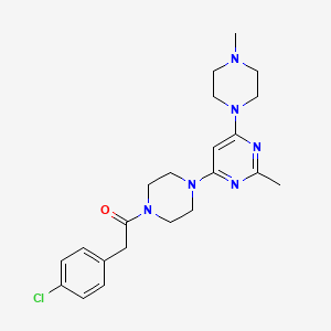 molecular formula C22H29ClN6O B5530433 4-{4-[(4-chlorophenyl)acetyl]-1-piperazinyl}-2-methyl-6-(4-methyl-1-piperazinyl)pyrimidine 
