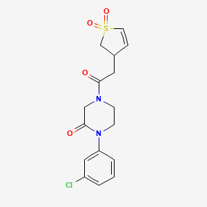 molecular formula C16H17ClN2O4S B5530447 1-(3-chlorophenyl)-4-[(1,1-dioxido-2,3-dihydro-3-thienyl)acetyl]-2-piperazinone 