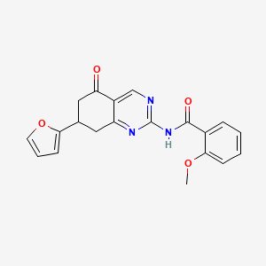 molecular formula C20H17N3O4 B5530473 N-[7-(2-furyl)-5-oxo-5,6,7,8-tetrahydro-2-quinazolinyl]-2-methoxybenzamide 