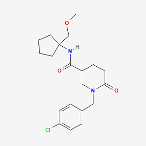 molecular formula C20H27ClN2O3 B5530501 1-(4-chlorobenzyl)-N-[1-(methoxymethyl)cyclopentyl]-6-oxo-3-piperidinecarboxamide 