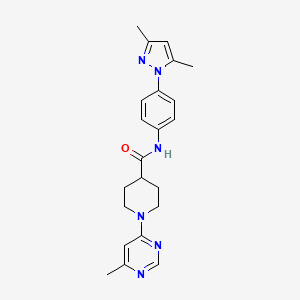 molecular formula C22H26N6O B5530506 N-[4-(3,5-dimethyl-1H-pyrazol-1-yl)phenyl]-1-(6-methylpyrimidin-4-yl)piperidine-4-carboxamide 