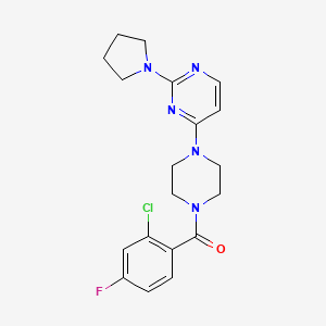 molecular formula C19H21ClFN5O B5530531 4-[4-(2-chloro-4-fluorobenzoyl)-1-piperazinyl]-2-(1-pyrrolidinyl)pyrimidine 