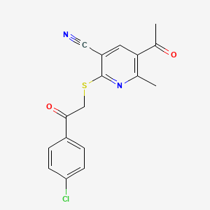 molecular formula C17H13ClN2O2S B5530703 5-acetyl-2-{[2-(4-chlorophenyl)-2-oxoethyl]thio}-6-methylnicotinonitrile 