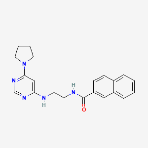 molecular formula C21H23N5O B5530722 N-(2-{[6-(1-pyrrolidinyl)-4-pyrimidinyl]amino}ethyl)-2-naphthamide 