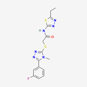 molecular formula C15H15FN6OS2 B5530792 N-(5-ethyl-1,3,4-thiadiazol-2-yl)-2-{[5-(3-fluorophenyl)-4-methyl-4H-1,2,4-triazol-3-yl]thio}acetamide 