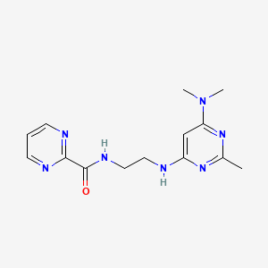 molecular formula C14H19N7O B5530808 N-(2-{[6-(dimethylamino)-2-methyl-4-pyrimidinyl]amino}ethyl)-2-pyrimidinecarboxamide 