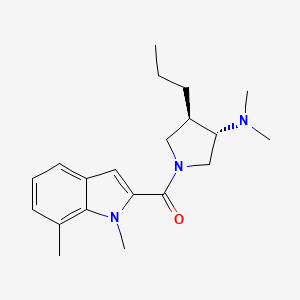 molecular formula C20H29N3O B5530823 (3S*,4R*)-1-[(1,7-dimethyl-1H-indol-2-yl)carbonyl]-N,N-dimethyl-4-propyl-3-pyrrolidinamine 