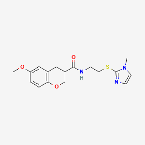 molecular formula C17H21N3O3S B5530826 6-methoxy-N-{2-[(1-methyl-1H-imidazol-2-yl)thio]ethyl}-3-chromanecarboxamide 