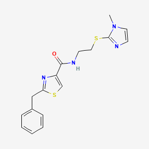 molecular formula C17H18N4OS2 B5530884 2-benzyl-N-{2-[(1-methyl-1H-imidazol-2-yl)thio]ethyl}-1,3-thiazole-4-carboxamide 