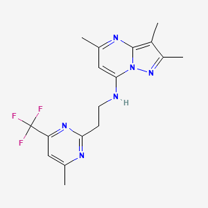 molecular formula C17H19F3N6 B5531091 2,3,5-trimethyl-N-{2-[4-methyl-6-(trifluoromethyl)pyrimidin-2-yl]ethyl}pyrazolo[1,5-a]pyrimidin-7-amine 