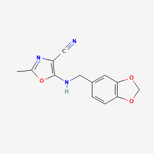 molecular formula C13H11N3O3 B5531177 5-[(1,3-benzodioxol-5-ylmethyl)amino]-2-methyl-1,3-oxazole-4-carbonitrile 