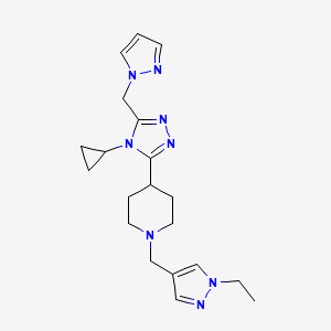 molecular formula C20H28N8 B5531311 4-[4-cyclopropyl-5-(1H-pyrazol-1-ylmethyl)-4H-1,2,4-triazol-3-yl]-1-[(1-ethyl-1H-pyrazol-4-yl)methyl]piperidine 