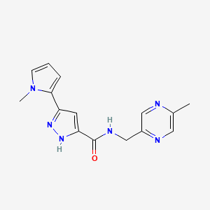 molecular formula C15H16N6O B5531325 N-[(5-methyl-2-pyrazinyl)methyl]-3-(1-methyl-1H-pyrrol-2-yl)-1H-pyrazole-5-carboxamide 