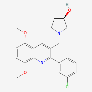 molecular formula C22H23ClN2O3 B5531396 (3R)-1-{[2-(3-chlorophenyl)-5,8-dimethoxy-3-quinolinyl]methyl}-3-pyrrolidinol 