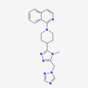 molecular formula C20H22N8 B5531589 1-{4-[4-methyl-5-(1H-1,2,4-triazol-1-ylmethyl)-4H-1,2,4-triazol-3-yl]piperidin-1-yl}isoquinoline 