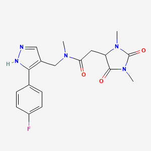 molecular formula C18H20FN5O3 B5531754 2-(1,3-dimethyl-2,5-dioxo-4-imidazolidinyl)-N-{[3-(4-fluorophenyl)-1H-pyrazol-4-yl]methyl}-N-methylacetamide 