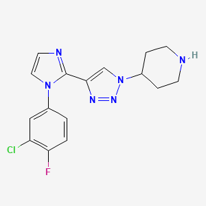 molecular formula C16H16ClFN6 B5531822 4-{4-[1-(3-chloro-4-fluorophenyl)-1H-imidazol-2-yl]-1H-1,2,3-triazol-1-yl}piperidine hydrochloride 