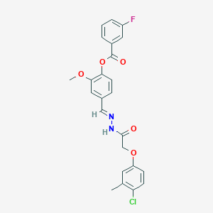 molecular formula C24H20ClFN2O5 B5531940 4-{2-[(4-chloro-3-methylphenoxy)acetyl]carbonohydrazonoyl}-2-methoxyphenyl 3-fluorobenzoate 