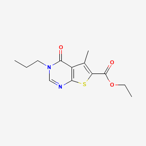 molecular formula C13H16N2O3S B5532094 ethyl 5-methyl-4-oxo-3-propyl-3,4-dihydrothieno[2,3-d]pyrimidine-6-carboxylate 
