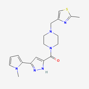 molecular formula C18H22N6OS B5532210 1-{[3-(1-methyl-1H-pyrrol-2-yl)-1H-pyrazol-5-yl]carbonyl}-4-[(2-methyl-1,3-thiazol-4-yl)methyl]piperazine 