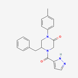 molecular formula C22H22N4O2 B5532332 5-benzyl-1-(4-methylphenyl)-4-(1H-pyrazol-3-ylcarbonyl)-2-piperazinone 
