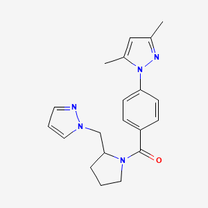 molecular formula C20H23N5O B5532400 3,5-dimethyl-1-(4-{[2-(1H-pyrazol-1-ylmethyl)-1-pyrrolidinyl]carbonyl}phenyl)-1H-pyrazole 