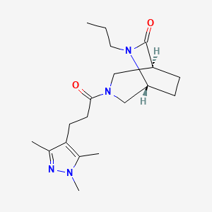 molecular formula C19H30N4O2 B5532457 (1S*,5R*)-6-propyl-3-[3-(1,3,5-trimethyl-1H-pyrazol-4-yl)propanoyl]-3,6-diazabicyclo[3.2.2]nonan-7-one 