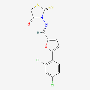 molecular formula C14H8Cl2N2O2S2 B5532538 3-({[5-(2,4-dichlorophenyl)-2-furyl]methylene}amino)-2-thioxo-1,3-thiazolidin-4-one 