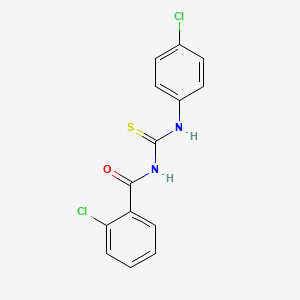 molecular formula C14H10Cl2N2OS B5532727 2-chloro-N-{[(4-chlorophenyl)amino]carbonothioyl}benzamide 