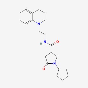 molecular formula C21H29N3O2 B5532816 1-cyclopentyl-N-[2-(3,4-dihydro-1(2H)-quinolinyl)ethyl]-5-oxo-3-pyrrolidinecarboxamide 
