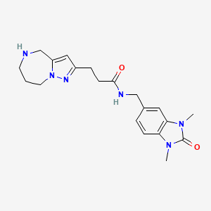 molecular formula C20H26N6O2 B5532836 N-[(1,3-dimethyl-2-oxo-2,3-dihydro-1H-benzimidazol-5-yl)methyl]-3-(5,6,7,8-tetrahydro-4H-pyrazolo[1,5-a][1,4]diazepin-2-yl)propanamide 