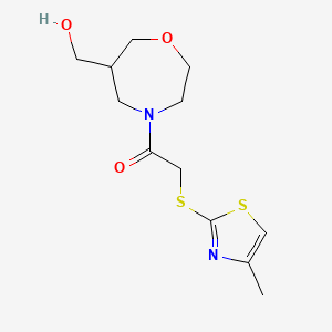 molecular formula C12H18N2O3S2 B5532898 (4-{[(4-methyl-1,3-thiazol-2-yl)thio]acetyl}-1,4-oxazepan-6-yl)methanol 