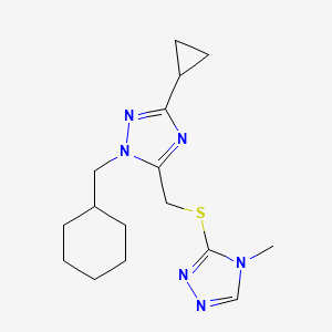 molecular formula C16H24N6S B5532908 1-(cyclohexylmethyl)-3-cyclopropyl-5-{[(4-methyl-4H-1,2,4-triazol-3-yl)thio]methyl}-1H-1,2,4-triazole 