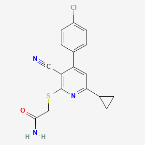 molecular formula C17H14ClN3OS B5533186 2-{[4-(4-chlorophenyl)-3-cyano-6-cyclopropyl-2-pyridinyl]thio}acetamide 