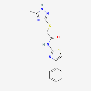 molecular formula C14H13N5OS2 B5533206 2-[(5-methyl-4H-1,2,4-triazol-3-yl)thio]-N-(4-phenyl-1,3-thiazol-2-yl)acetamide 