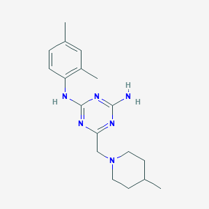 molecular formula C18H26N6 B5533221 N-(2,4-dimethylphenyl)-6-[(4-methyl-1-piperidinyl)methyl]-1,3,5-triazine-2,4-diamine 