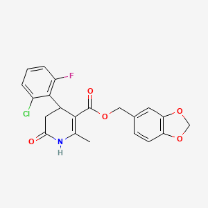 molecular formula C21H17ClFNO5 B5533246 (2H-1,3-BENZODIOXOL-5-YL)METHYL 4-(2-CHLORO-6-FLUOROPHENYL)-2-METHYL-6-OXO-1,4,5,6-TETRAHYDROPYRIDINE-3-CARBOXYLATE 